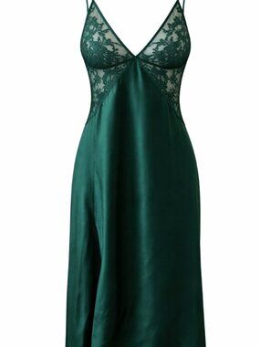 Versailles Emerald Green Satin Lace Nightgown Slip Dress M